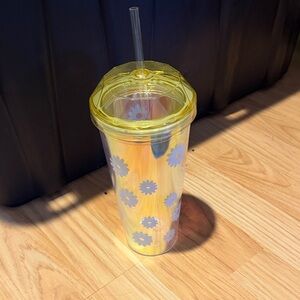 Yellow Floral Tumbler with Straw